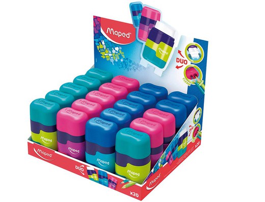 Sacapuntas Plastico Maped Connect Plastico 2 Uso Con Goma Colores