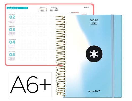 Agenda De Oficina Antartik 2023 Semana Vista 90 Gr Con Sobre Marcapaginas Y 3 Hojas Pegatinas Celeste 130x175 Mm