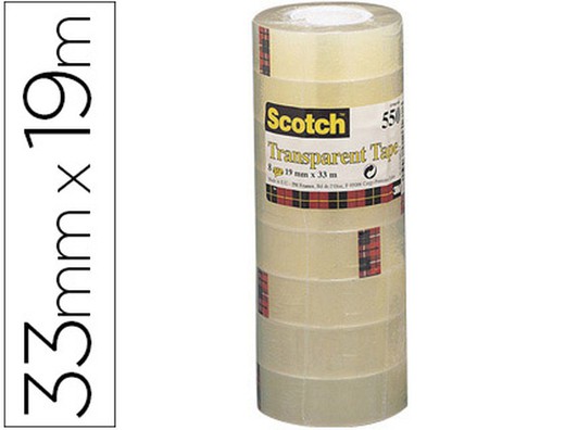 Cinta Adhesiva Scotch Acordeon 550 33 Mt X 19 Mm Pack De 8 Unidades