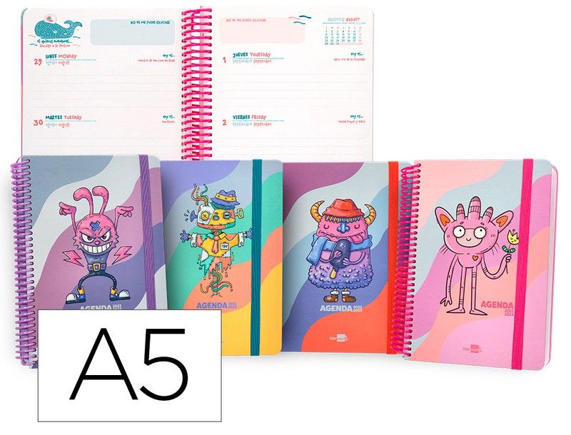 Agenda Escolar Liderpapel 2025-2026 Classic - Espiral A5, Día Por Página, Bilingüe, Papel FSC 70g