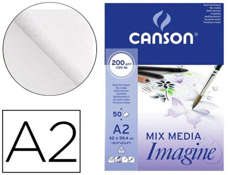Canson Carta 1557 Drawing Paper Pad 50 Sheets 120 G Light Grained A2 White 1 Sid