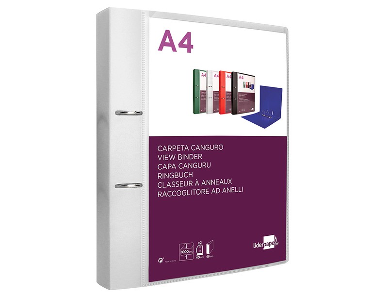CARPETA CANGURO 4 ANILLAS MIXTAS 40MM LIDERPAPEL A4 PLASTICO