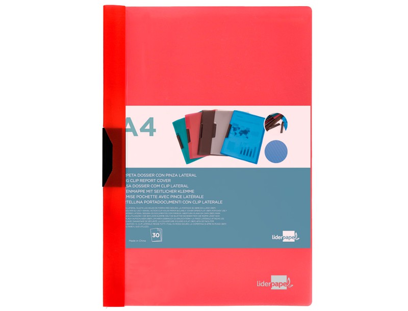 Carpeta Liderpapel Dossier Pinza Lateral Polipropileno Din A4 Rojo  Translucido 30 Hojas Pinza Deslizante — Firpack