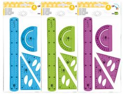 Juego Escuadra 10 Cm Cartabon 14 Cm Regla 30 Cm Y Semicirc. Plastico Flexible En Petaca Liderpapel Colores Surtidos