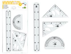 Juego Escuadra 10 Cm Cartabon 14 Cm Regla 30 Cm Y Semicirc. Plastico Flexible En Petaca Liderpapel Transparente