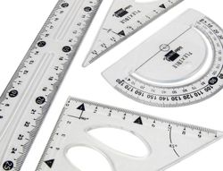 Juego Escuadra 10 Cm Cartabon 14 Cm Regla 30 Cm Y Semicirc. Plastico Flexible En Petaca Liderpapel Transparente