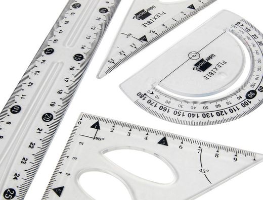 Juego Escuadra 10 Cm Cartabon 14 Cm Regla 30 Cm Y Semicirc. Plastico Flexible En Petaca Liderpapel Transparente