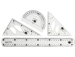 Juego Escuadra 10 Cm Cartabon 14 Cm Regla 30 Cm Y Semicirc. Plastico Flexible En Petaca Liderpapel Transparente