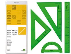 Juego Escuadra Cartabon Regla 30 Cm Y Semicirculo En Petaca Liderpapel Verde