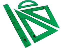 Juego Escuadra Cartabon Regla 30 Cm Y Semicirculo En Petaca Liderpapel Verde