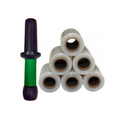 Kit 20 mini bobinas transparente 100MMX150M con portarrollos plástico