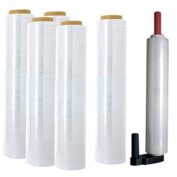 Kit 6 bobinas film estirable transparente o colores 500MM + portarrollo de plástico