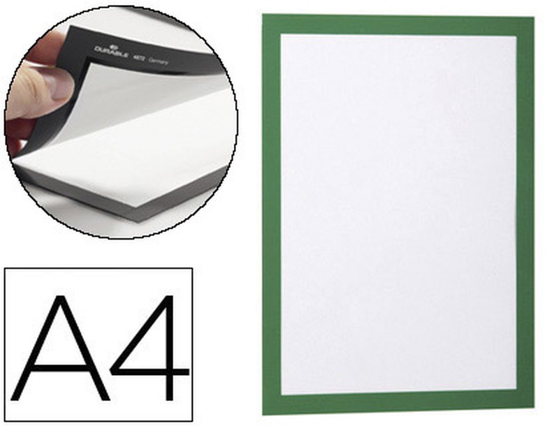 Compra Marco porta anuncios durable magnetico din a4 dorso adhesivo  removible color verde pack de 2 unidades