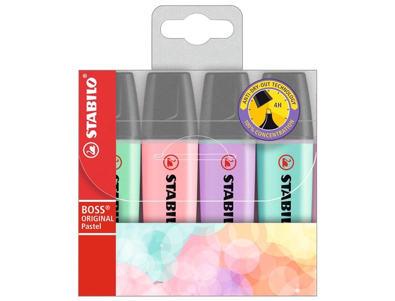 ✓ Stabilo Boss 70 Pastel Pack de 4 Feutres Fluo couleur en stock -  123CONSOMMABLES