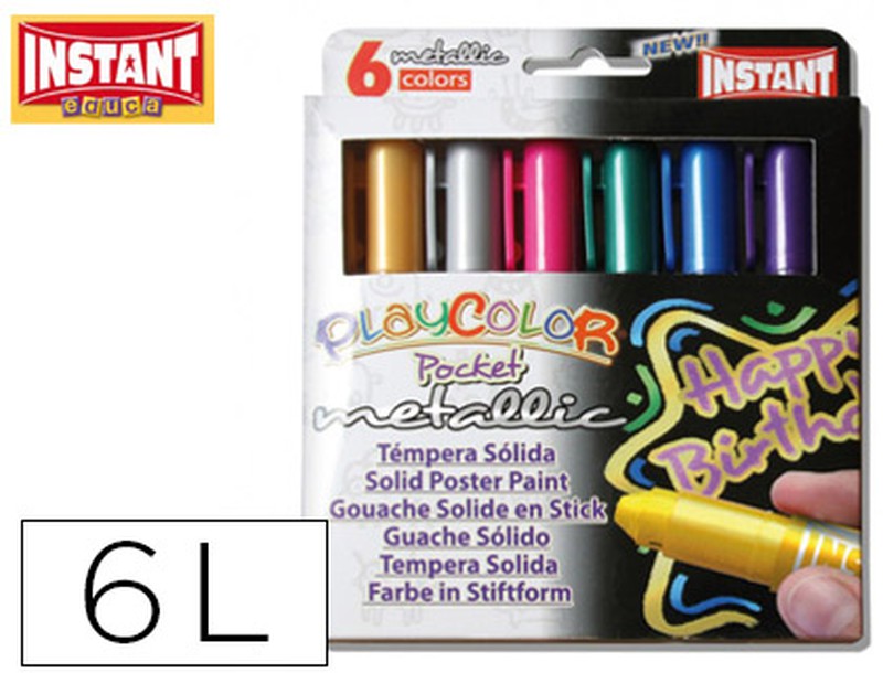 Tempera Solida En Barra Playcolor Pocket Escolar Caja De 6 Colores  Metalizados — Firpack