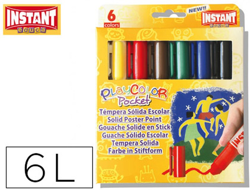 Tempera Solida En Barra Playcolor Pocket Escolar Caja De 6 Colores